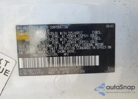 2008 Toyota Rav4 from USA, damaged, VIN JTMBK33V886031095